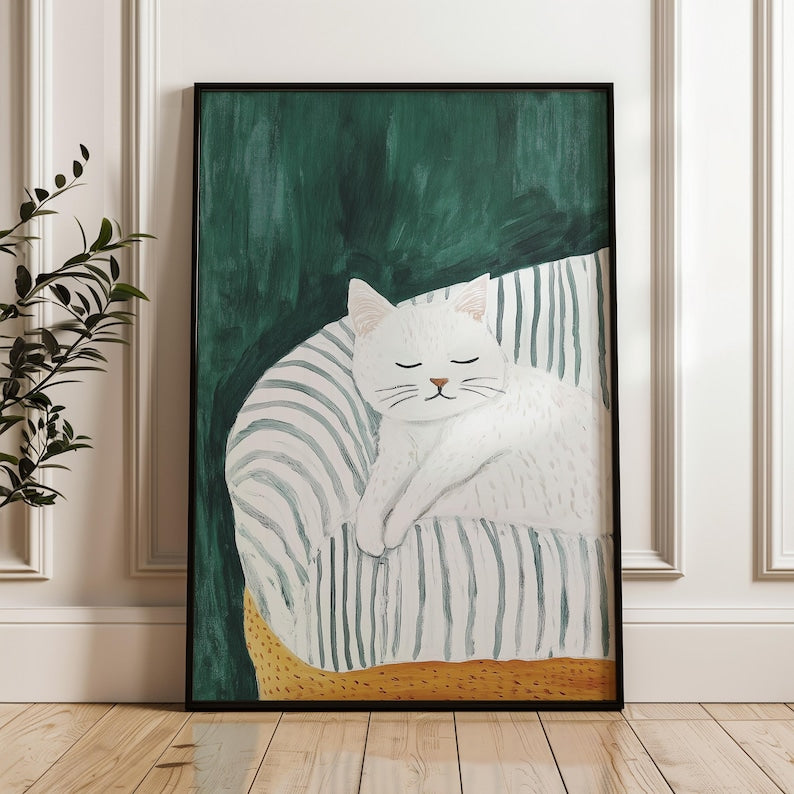 Minimalist White Cat Art Print